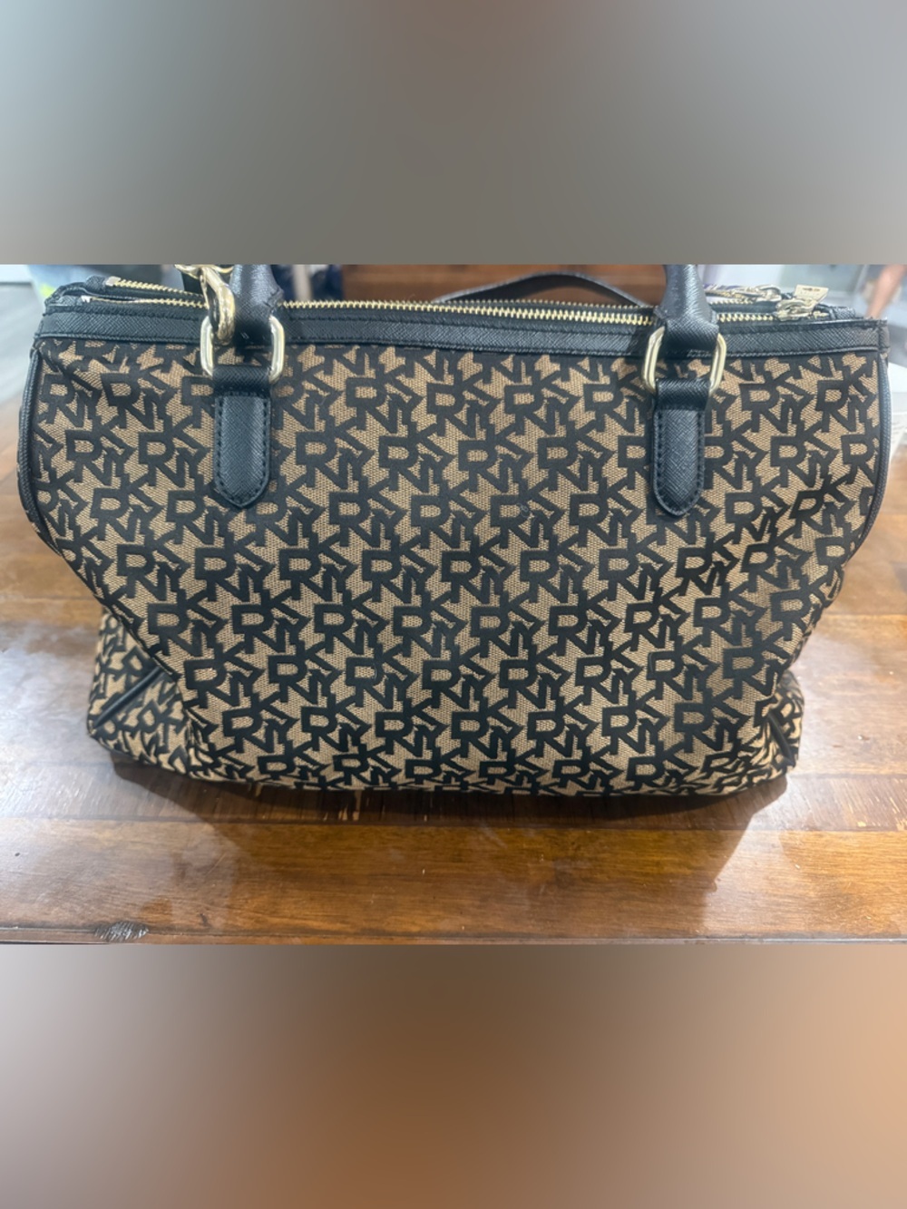 DKNY Black and Brown Monogram Tote with Gold Charm - Picture 2 of 6